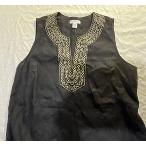 Vintage Charter Club Womens Tank Top Size 10 Black Gold Detail Sleeveless V-Neck